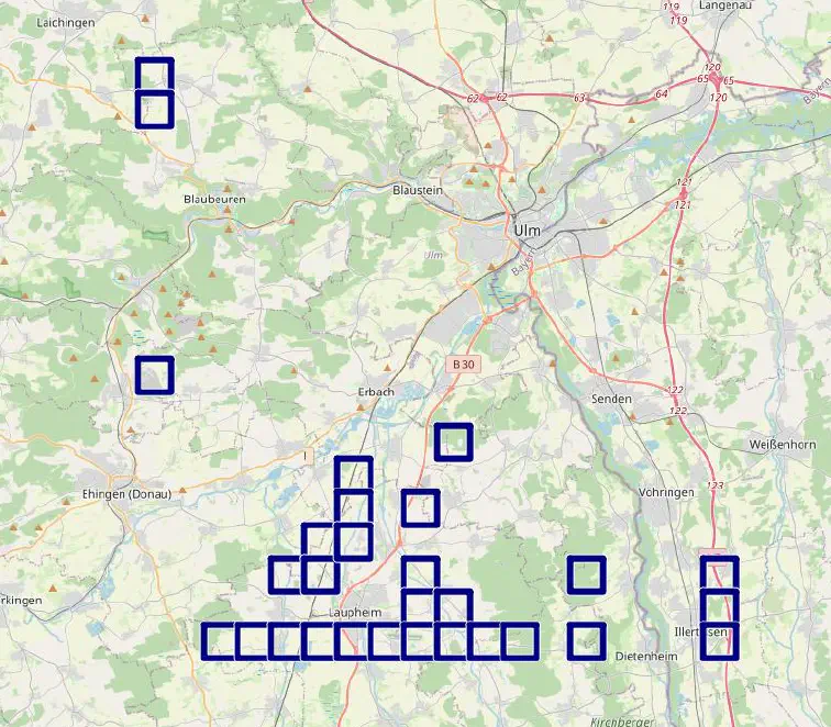 Anzeige der Tiles in QMapShack nach der Konvertierung Semente -> Tracks